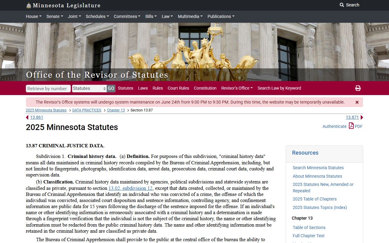 Minnesota criminal-history data statute