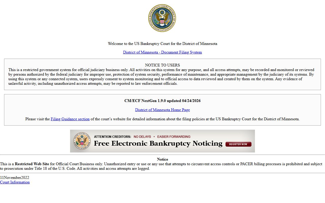 Becker County District Court source page for case records