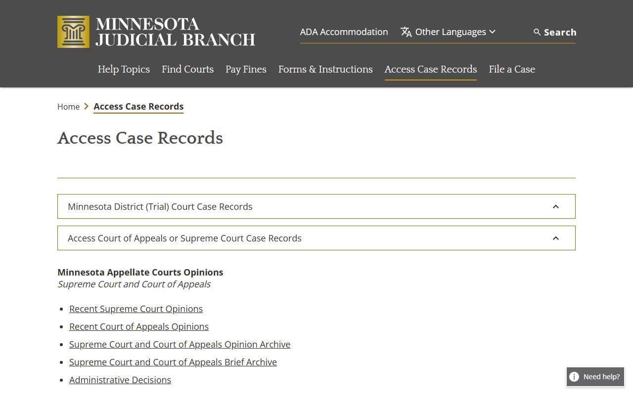 Becker County court record access options through Minnesota Judicial Branch