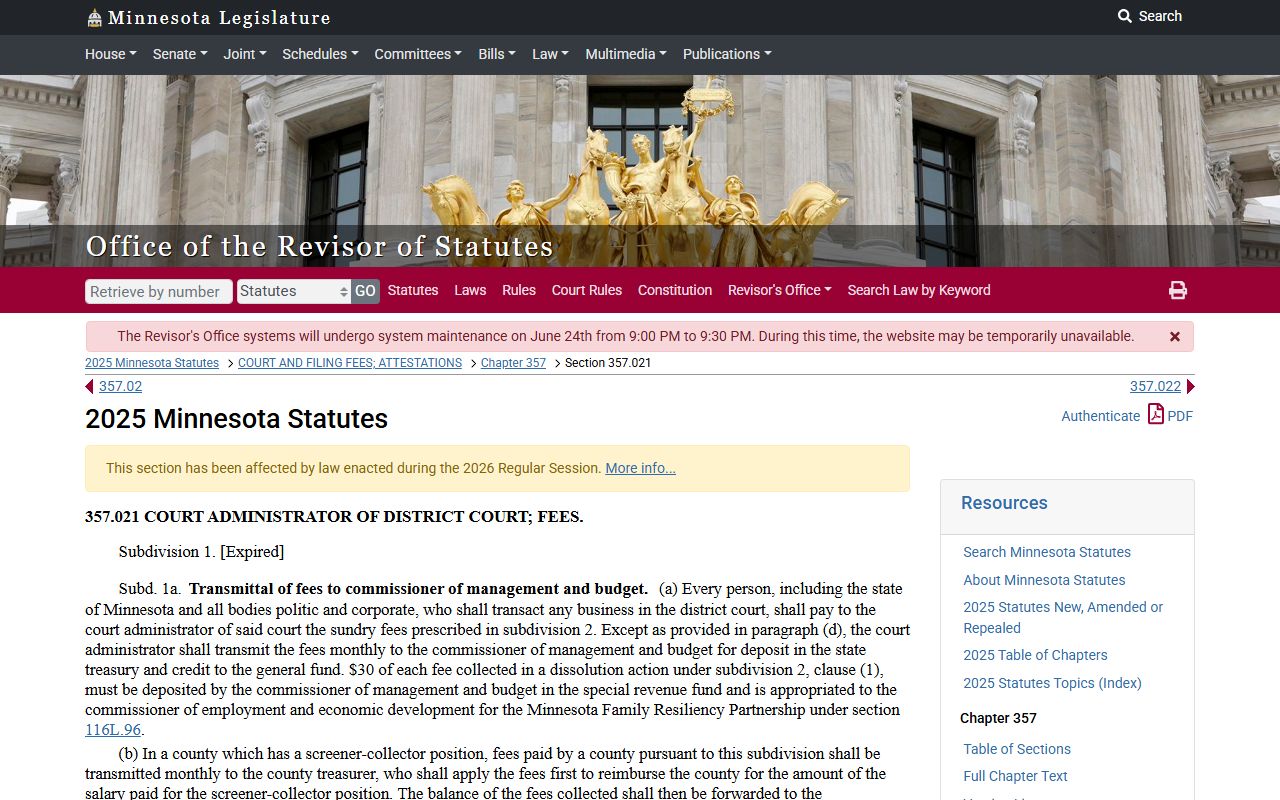 Becker County probate records Minnesota court fee statute